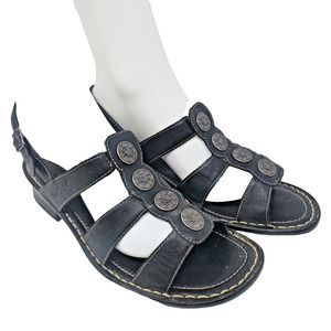 Josef Seibel Women 41 US 10 10.5 Sandal Black Slide Strap Medallion Comfort Shoe